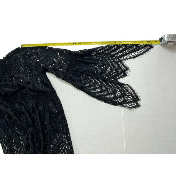 Umgee Top sz M Lace Sheer Bell Sleeve Black Wimsigoth Romantic Victorian Goth - Picture 3 of 9
